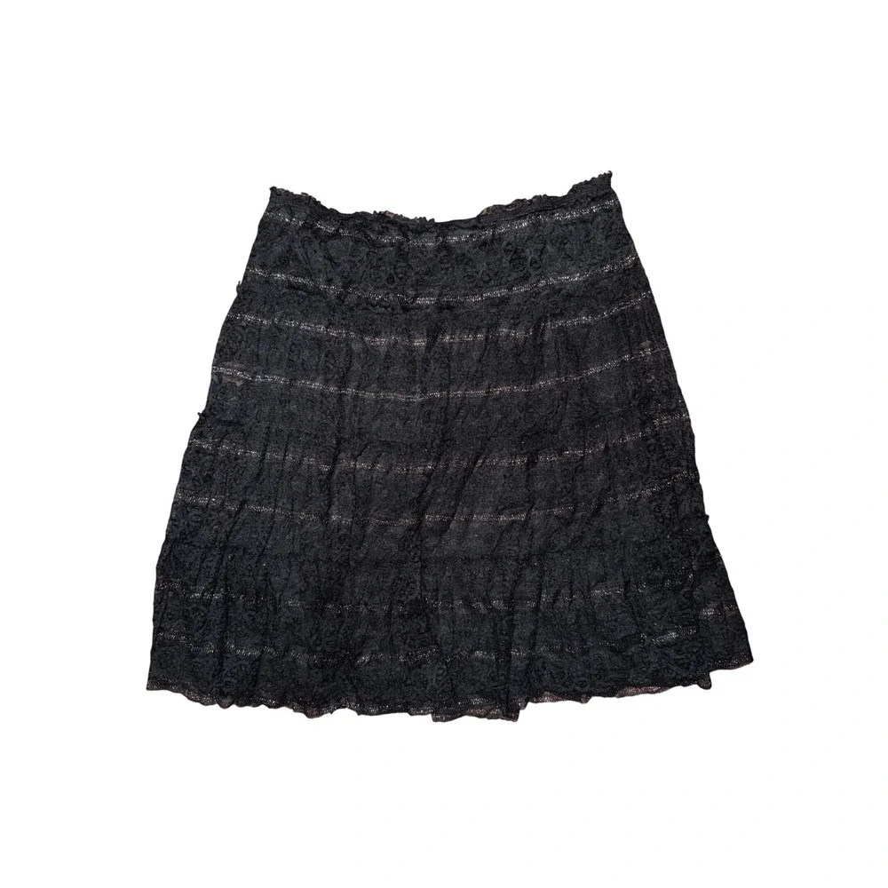 Studio M Black Lace Tiered Midi Skirt Metallic Coquette Gothic Whimsigoth Witchy